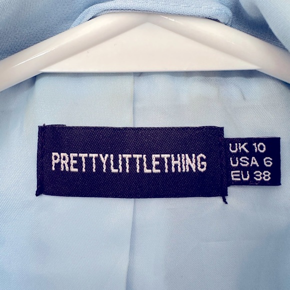 PrettyLittleThing Light Blue Woven Pocket Detail Double Breasted Blazer - Picture 7 of 9